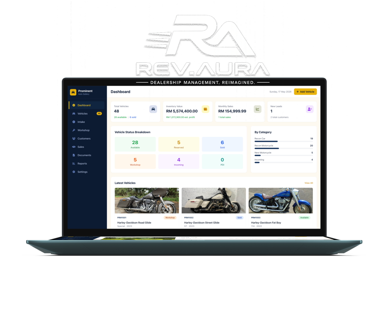 Rev.Aura dashboard on laptop