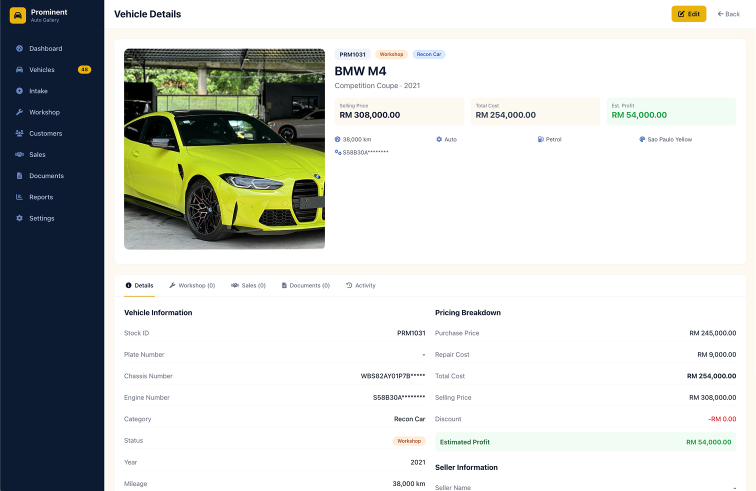 Rev.Aura dealership management dashboard on laptop